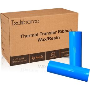 8 Rolls Wax/Resin Desktop Thermal Transfer Ribbons, 4.33" x 244'(110mm x 74m), 0.5"Core, for Zebra Desktop Printer