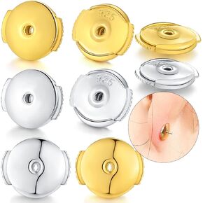 4pcs/2 Pairs Sterling Silver Locking Earrings Back Replacements for Diamond Studs, 18K White Gold Plated Screw Earring Backs,Secure Hypoallergenic Secure Earring Backs,Jewelry Making