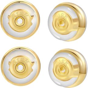 Rubber Earring Backs Replacement, JIACHARMED 18K Gold Silicone Earring Backings for Studs Droopy Ears Heavy Earrings 4pcs Metal Cycle Locking Secure Earring Support Lifters Backers in White Gold
