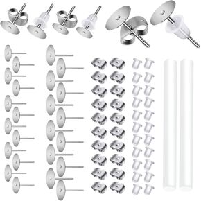 TOAOB 600pcs Stainless Steel Earring Posts 4mm 6mm Earring Post Flat Pad Blanks Earring Studs with Butterfly and Rubber Earring Backs and Glue for Jewelry Making Supplies Earring Findings