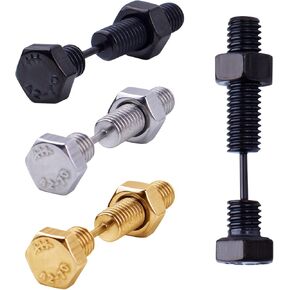 3 Pairs Stainless Steel Punk Style Earrings Cool Screw on Earring Studs Backs Piercing Jewelry with A Plastic Box for Men Women Earring Backs, 3 Colors, 34 mm x 7.7 mm