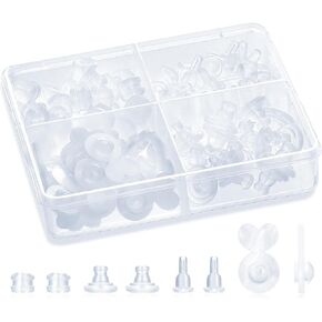92 Pcs Clear Silicone Earring Backs Set, 4 Styles Hypoallergenic Soft Earring Lifters Backs for Heavy Earrings and Droopy Ears, Rubber Replacement Earring Backs for Studs, Hoops, Dangles