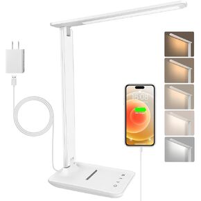 karidi LED Desk Lamp Dimmable Table Lamp Reading Lamp with USB Charging Port, 5 Lighting Modes, Sensitive Control, Foldable Portable Desk Light for Home Office Bedroom Reading (White)
