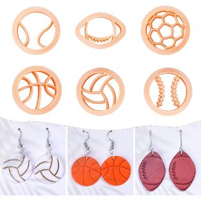 Puocaon Sports Polymer Clay Cutters - 6 Shapes Sports Balls Clay Cutters for Polymer Clay Earrings Making, Football Baseball Shapes Polymer Clay Cutters for Jewelry Making, Sports Clay Cutters Set