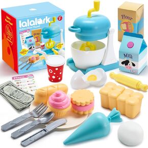 Whisk n' Bake Bakery Mixer Playset, 16 Pieces Toy Kitchen and Food Accessories with Play Money and Menu, Pretend Play Toys for Girls Boys, Birthday Gift for Kids