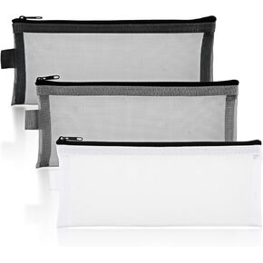 Sibba 3 Pieces Case Set, Clear Pouch, Nylon Mesh Storage Pouch, Makeup Bag for Women, Multipurpose Bags for Travel, Office Organization