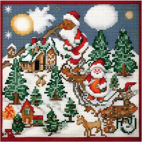 51buyoutgo Christmas 11ct Cross Stitch Kits, 11 CT Funny Pre Printed Counted Stamped Cross Stitch Embroidery Needlepoint Patterns Kits for Adults Beginners Santa Claus Crossstitch 36x36 cm