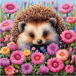 51buyoutgo Cross Stitch Kits, 11 Ct Count Pre Printed Counted Stamped Cross Stitch Embroidery Needlepoint Patterns Kits for Adults Beginners, Animal Hedgehog in Flower Easy Crossstitch Crossstitching