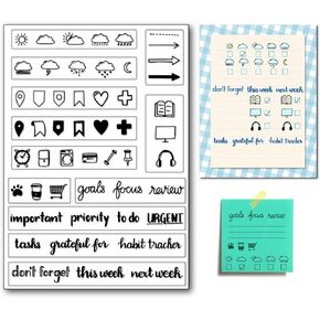 Arbuya Weather Clear Stamps for Bullet Journal Daily Work Household Task Silicone Stamps Calendar Rubber Stamps for Planners Journaling Decoration