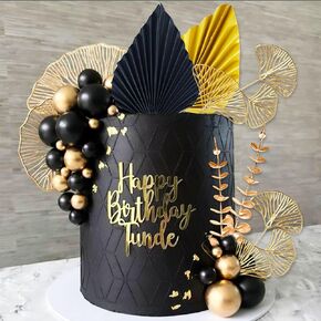 19Pcs Black Gold Balls Cake Topper Gold Leaves Cake Decoration Prom Cake Decoration Roaring 20s Cake Decoration 1920s Party Supplies New Year Eve Party Supplies