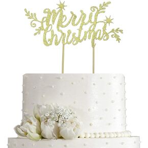 طبقة علوية لكعكة عيد الميلاد المجيد الذهبية اللامعة، زينة كعكة عيد الميلاد، زينة حفلات عيد الميلاد/العطلة/عيد الميلاد