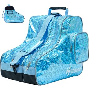Roller Skate Bag Inline Skates Bag Stylish Plain Holographic Fashion Model Spacious Big Capacity Ice Skate Bag Breathable Mesh Waterproof & Durable Figure Skating Bag For Women And Youth