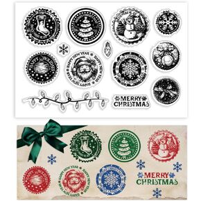 PH PandaHall Christmas Postage Clear Stamps for Card Making, Santa Claus Silicone Stamp Snowman Snowflake Transparent Craft Seal Stamp Rubber Stamp for DIY Scrap Booking Crafting Album Journal Decor