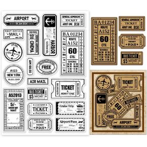 GLOBLELAND Vintage Travel Tickets Clear Stamps for Cards Making Retro Journey Postage Clear Stamp Seals 5.83x8.27inch Transparent Stamps for DIY Scrapbooking Photo Album Journal Home Decoration