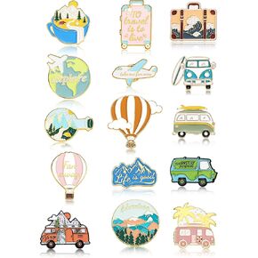 15 Pcs Enamel Pins for Backpack Hat Outdoors Adventure Brooch Pins Cute Camping Airplane Lapel Pin Nature Aesthetic Pins Jewelry for Women Men Clothing Bags DIY Crafts Gifts