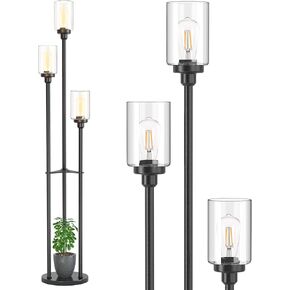 addlon Floor Lamps for Living Room with Clear Glass Shades, 3-Lights Standing lamp with Shelves, Farmhouse Tall Floor Lamp Modern lamp for Bedroom, Office - Black