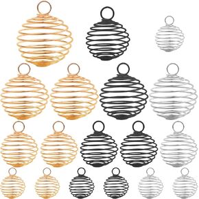 45pcs 3 Sizes Spring Ball Spiral Bead Cages Pendants Hollow Lantern Ball Spiral Charms Stone Holder Necklace Cage Pendants for DIY Jewelry Making Crafting Findings, 3 Colors