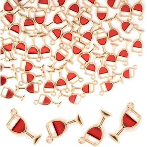Framendino, 100 Pack Red Wine Cup Enamel Charms Pendents for Necklace Bracelet Jewelry Making