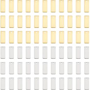 UNICRAFTALE about 100pcs 2 Colors Stainless Steel Rectangle Blank Tags Metal Blank Tag Charms Stamping Small Tags Charms Dangle Charm for DIY Earring Jewelry Making