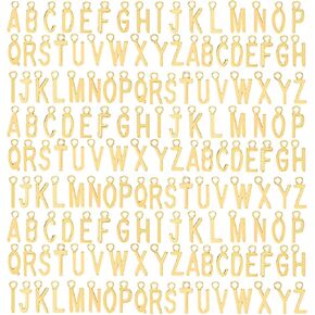 156 Pcs Letter Charms for Jewelry Making, A-Z Gold Letter Charms Metal Letter Pendant for Bracelets Necklace Earring with 200 Pcs Open Jump Rings, 6 Sets Alphabet Charms