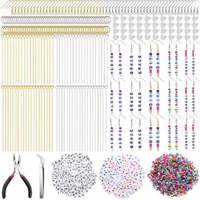 Tondiamo Personalized Earring Making Kit with 1192 Pcs Name Letters Beads 4mm Colored Beading Earring Hooks Finding Component Accessories Backs Pins Jump Rings Jewelry Plier for DIY Craft Supplies