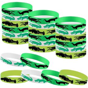 48PCS Reptile Crocodile Party Rubber Bracelets, Reptile Party Supplies Decorations Gifts Prize Goodie Bag Favors Crocodile Silicone Wristbands