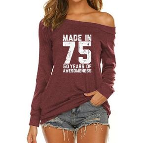 wishcart Made in 72 Printed 50th Birthday Off Shoulder Round Neck T-Shirt Tops Women