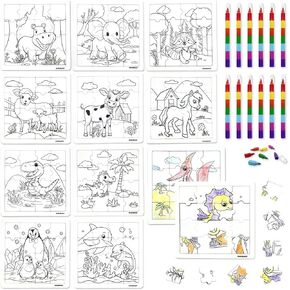 12PCS kid puzzles to draw on, with 12 stackable crayons (12 colors in one), suitable as fidgets for classroom to make your own puzzle, kid party favors and carnival prizes for kids