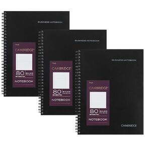 Cambridge Limited Professional Spiral Notebook NEW BUSINESS ADDITION, 3 Pack, Legal Ruled, 6-5/8" X 9-1/2" Page Size, 80 Sheets, Wirebound Office journal & Notebook for Women & Men, Black. CAM10-402