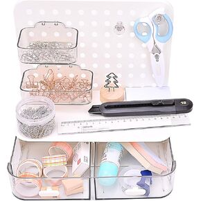 ONEFOLL Desktop Storage Organizer, Cave Board Stand Organizer With 2 drawers, Pen Holder, Work Position Shelf Acrylic Desk Organizer, Stationery Organizing Box
