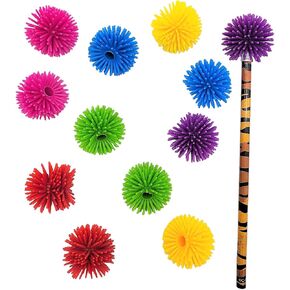 Colorful Hedge Ball Pencil Tops (12 Pack) 1.5". Fidget Fun. Spike Balls. Home School Work Incentive.