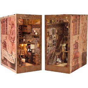 DIY Miniature Book Nook Kit with LED Lights – 3D Wooden Puzzle Dollhouse Book Nook Bookshelf Insert, Perfect Home Decor Craft Kit for Adults & Teens, Creative Bookends for Reading Nooks