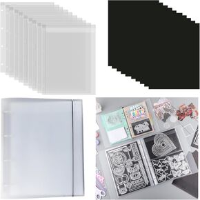 20 Pages/1Set A4 Clear 4 Ring Storage Book Binder; Stamp & Cutting Dies Storage Book Organizer Folder with 10 Rubber Magnetic Sheets 0.3mm Stencil Organizer for Card Making Storage