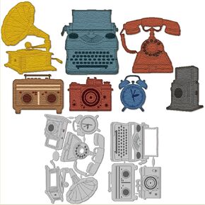 GLOBLELAND Vintage Typewriter Cutting Dies Vintage Camera Die Cuts Record Player Cutting Dies for DIY Scrapbooking Card Making Journal Embossing Paper Craft Decor