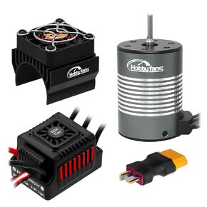 Hobby Fans Waterproof S3650 3900KV Brushless Motor 3.175mm Shaft with 60A Senseless Brushless ESC Electric Speed Controller Combo Set with Heatsink and Programming Card for 1/10 RC Car Truck, Red