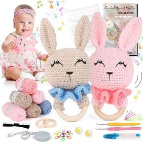 مجموعة Coopay Easy Crochet للمبتدئين، مجموعة أدوات الكروشيه Amigurumi Rabbit Rattle مع لوازم الكروشيه، تعلم مجموعة الكروشيه للبالغين، مجموعة حيوانات كروشيه كاملة مع برنامج تعليمي خطوة بخطوة in Kuwait