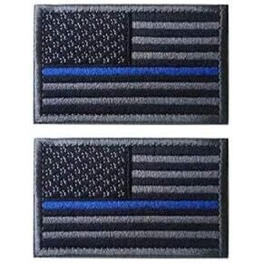 2 Pieces Tactical Thin Blue Line USA Flag Patch, Blue Line American Flag Patch, US Flag Patch, United States of America Flag Patch, Hook and Loop Embroidered Military Uniform Emblem Patches