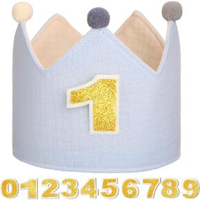Muslin Birthday Crowns with Glitter Numbers Reversible Birthday Hat for Kids Birthday