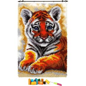 EMISTEM Latch Hook Kits for Adults, Punch Needle Kit for Door Mat, DIY Large Size Tapestry, Crafts Arts Rug for Home Decoration Festival Gift (23.6" X 15.8" Cute Baby Tiger)