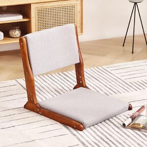 Tiita 2Pcs Floor Games Chair, Foldable Meditation Tatami Chairs, Backrest Chair with Cushion, Living Room Chair Seat, Wood Brown