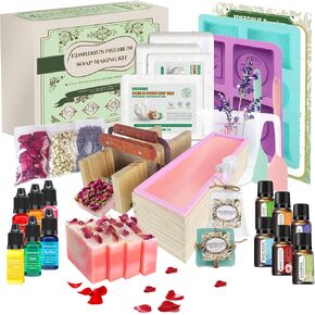EDSRDRUS Large Soap Making Kit for Adults and Kids Natural Soap Making Supplies - DIY Complete Set with 4 lbs Glycerin Soap Base, Soap Loaf Molds, Cutting Box, Silicone Molds, Essential Oils, Dyes