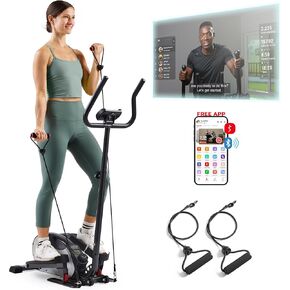 Sunny Health & Fitness Smart Compact Elliptical Cross Trainer with Handlebar and Exercise Bands, Magnetic Resistance, Senior Home Workout Machine w/Bluetooth & SunnyFit App Connectivity - SF-E323057