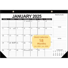 Desk Calendar 2025-2026, Desktop Monthly Planner 18 Months17" × 11.5" Desktop Calendar from Jan. 2025 to Jun. 2026 Perfect for Your Home School Office Desk Calendar