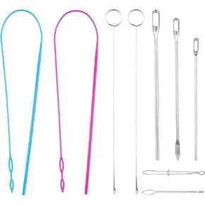 9pcs Sewing Loop Kits, Flexible Drawstring Threader, Long Loop Turner Hook, Metal Tweezers Easy Rope Threader Clip Drawstring Replacement Tool for Fabric Jackets Coats Hoodies Sweatpants