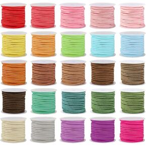 Candygirl Suede Cord Faux Leather,25 Rolls Flat Suede Leather String for Necklaces, Bracelets, Beading,Jewelry Making, Tassels, Dream Catchers and DIY Crafts
