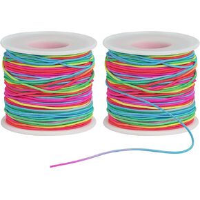 Ohtomber Bracelet String Elastic Cord - 2 Rolls 1MM Stretchy String for Bracelet Making, Rainbow Elastic Bracelets String Thread for Clay Beads, Bracelets, Jewelry Making, Necklaces, Sewing and Crafts