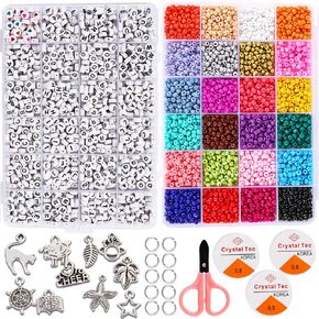 Goody King Jewelry Making Kit Beads for Bracelets - 5000+pcs Bead Craft Kit Set, Glass Pony Seed Letter Alphabet DIY Art and Craft - Gift for Her Women Kid Age 6 7 8 9 (4mm)