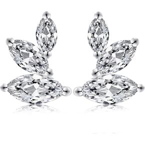 Tunzug Sterling Silver Triple Marquise Moissanite Stud Earrings Hypoallergenic Moissanite Stud Earrings, Minimalist Horse Eye Angel Wing Stud Earrings for Women
