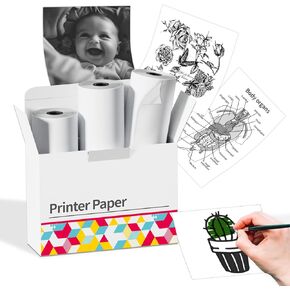 ورق حراري أبيض غير لاصق من Memoking، ورق M02 للطابعة الصغيرة M02 M02 Pro M02S M03 M03AS M04S، 53 مم × 6.5 م/لفة، أسود على أبيض، 3 لفات، متوافق مع ورق طابعة Phomemo in Kuwait