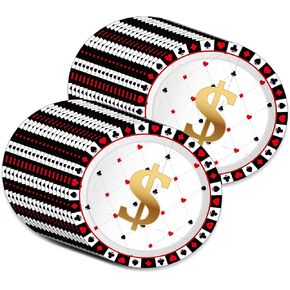 OXYLIPO 7" Poker Paper Plates Celebrate Party Tableware Round Disposable Dinner Paper Plates Set Poker Theme Party Paper Plates Festival Party Supplies, Pack of 24